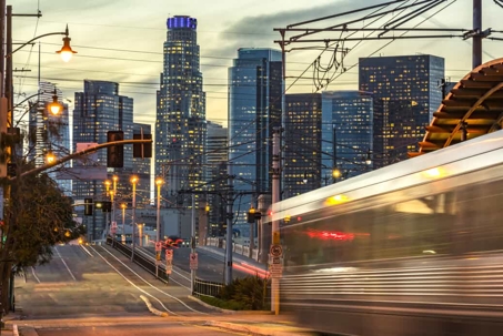 Train whizzing by downtown New York