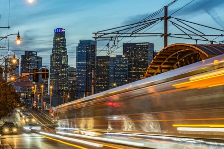 Train whizzing by downtown New York