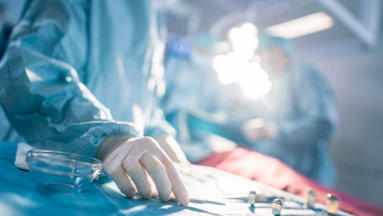 Close-up Shot in the Operating Room of Surgical Table with Instruments